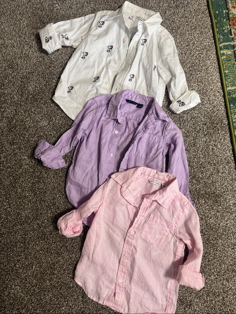 3-Pack Janie and Jack Button-Down Shirts 2T - snoopy, Lavender, Pink